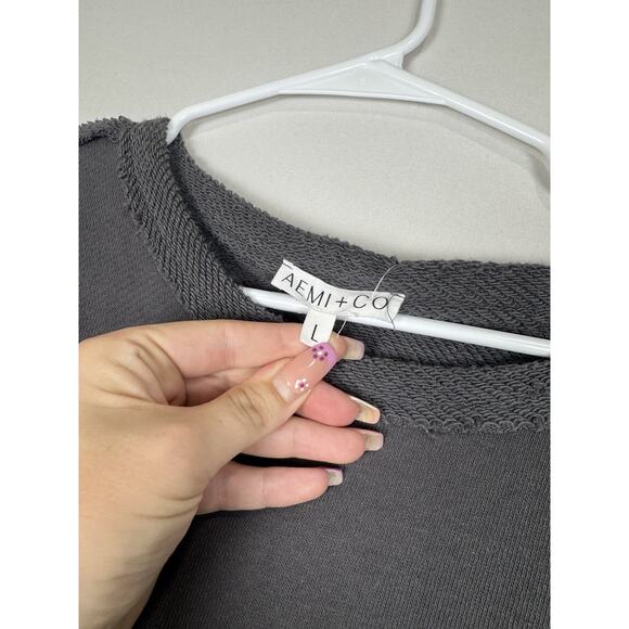 AEMI + CO Nest Raw Hem Textured Knit Long Sleeve Top Gray Women’s L NWT - Picture 5 of 5
